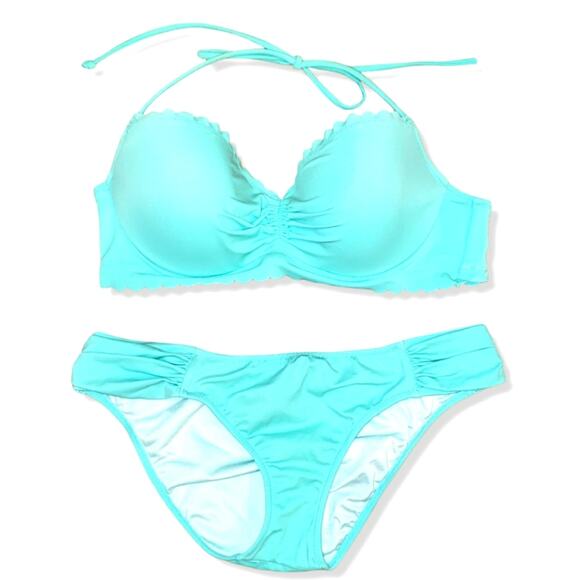 EUC Victoria's Secret 2 piece bikini turquoise sz 36B sz small bottom - Picture 1 of 10